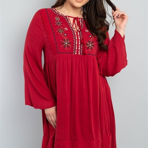 Red wine boho style dress - Picture 2 of 7